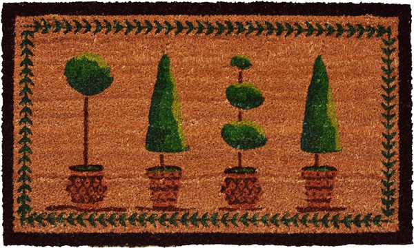 17" X 29" Natural and Green Coir Topiary Outdoor Door Mat N270-555235