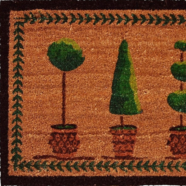 17" X 29" Natural and Green Coir Topiary Outdoor Door Mat N270-555235