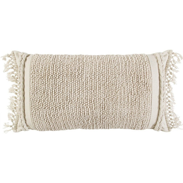 Ivory Braided Stripe Macrame Fringe Lumbar Pillow N270-403435