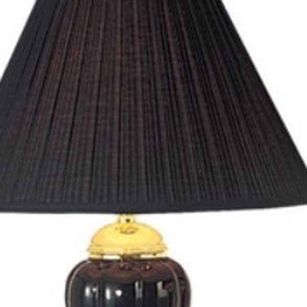 Set Of Three 64" Gold Ceramic Bedside Floor and Table Lamp Set With Black Empire Shade N270-468623