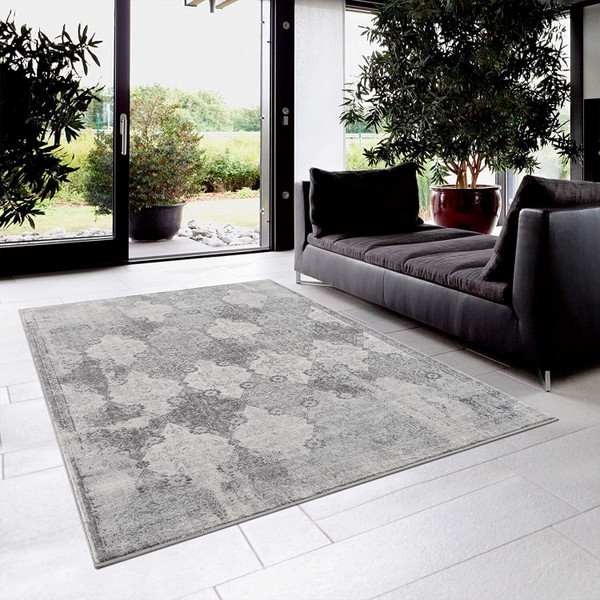 2' X 3' Gray Distressed Trellis Pattern Scatter Rug N270-390204