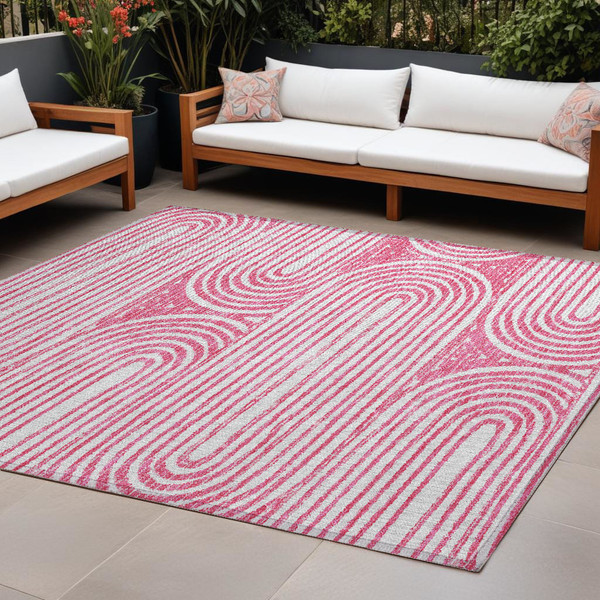 9' X 12' Blush Abstract Washable Non Skid Indoor Outdoor Area Rug N270-561829