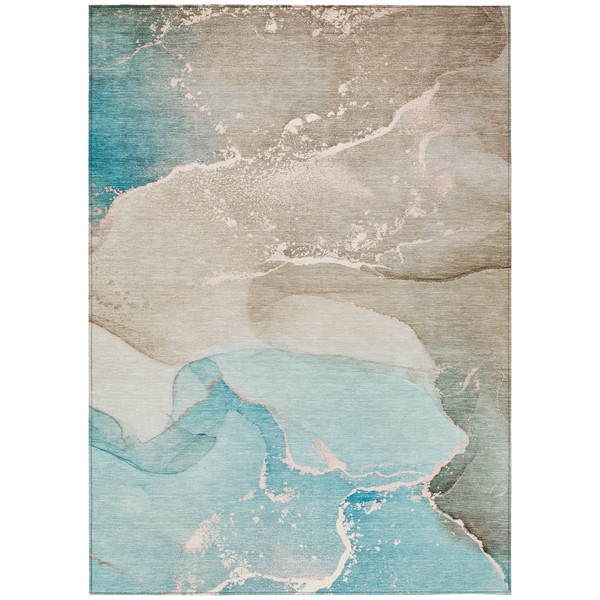 3' X 5' Teal Abstract Washable Non Skid Indoor Outdoor Area Rug N270-560277
