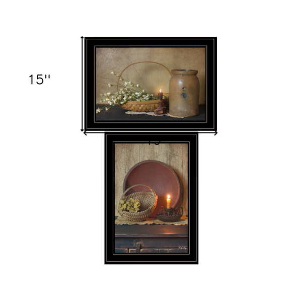 Set Of Two Candle Light and Flowers 2 Black Framed Print Wall Art N270-407119