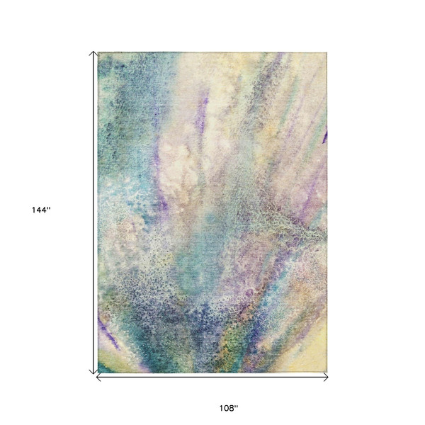 9' X 12' Beige Blue and Gray Abstract Washable Non Skid Indoor Outdoor Area Rug N270-559566