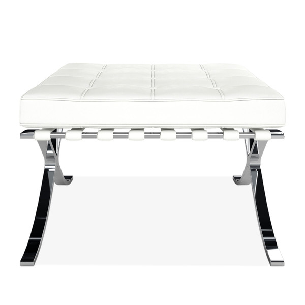 24" White Genuine Leather and Silver Tufted Footstool Ottoman N270-520804