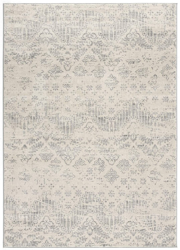 8' X 11' Ivory Distressed Ikat Pattern Area Rug N270-390224