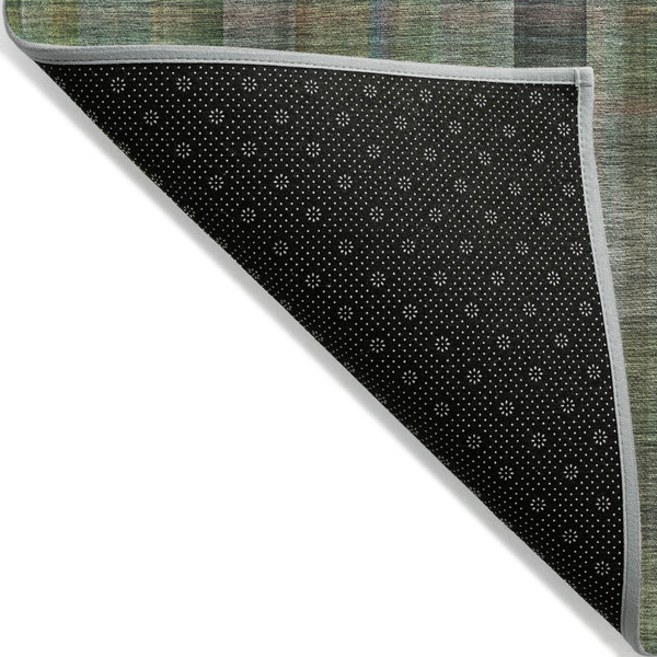 2' X 8' Green Beige and Gray Plaid Washable Non Skid Indoor Outdoor Area Rug N270-562228