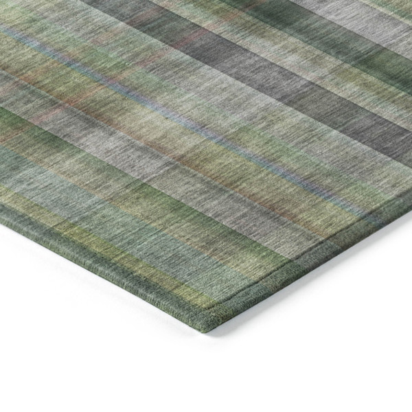 2' X 8' Green Beige and Gray Plaid Washable Non Skid Indoor Outdoor Area Rug N270-562228