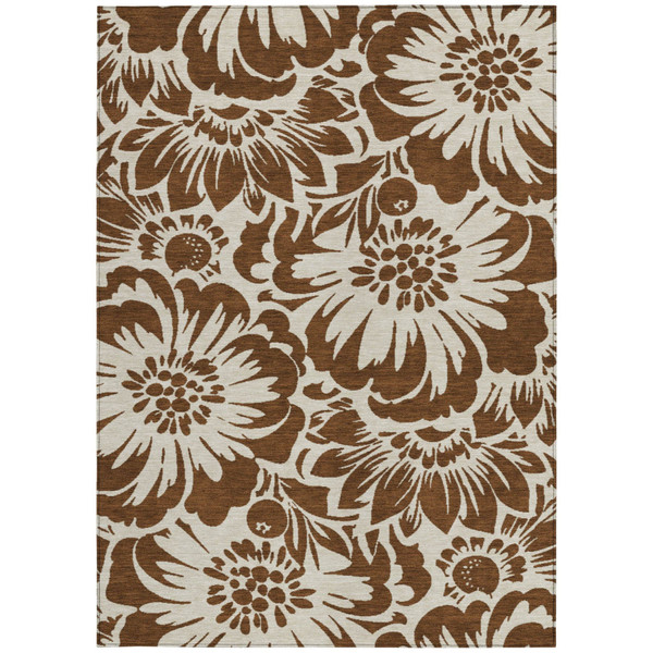 8' X 10' Brown and Ivory Floral Washable Non Skid Indoor Outdoor Area Rug N270-562422