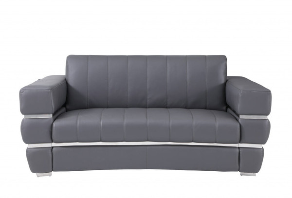75" Gray And Silver Italian Leather Loveseat N270-477566