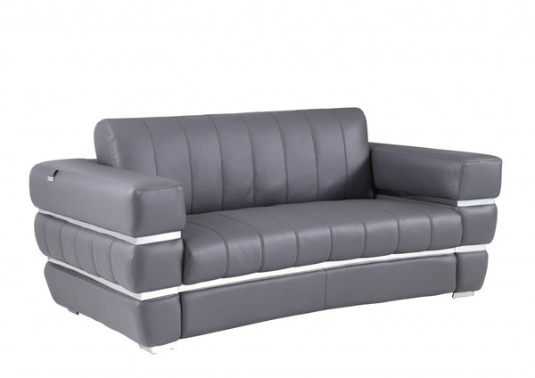 75" Gray And Silver Italian Leather Loveseat N270-477566