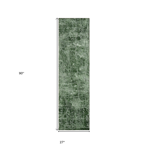 8' Runner Emerald Abstract Washable Non Skid Indoor Outdoor Runner Rug N270-563098
