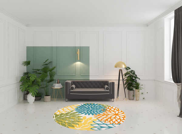 8' X 8' Turquoise Round Floral Non Skid Indoor Outdoor Area Rug N270-479294