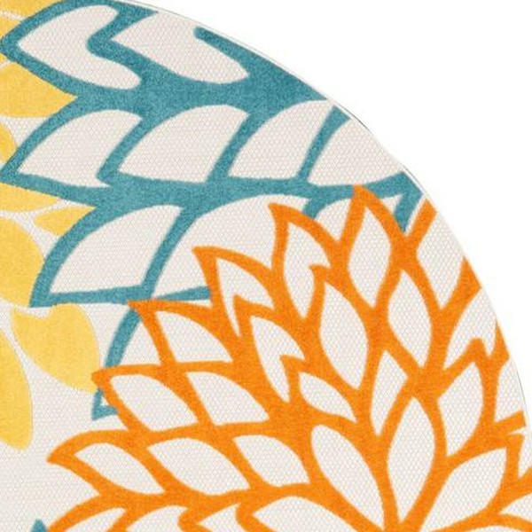 8' X 8' Turquoise Round Floral Non Skid Indoor Outdoor Area Rug N270-479294