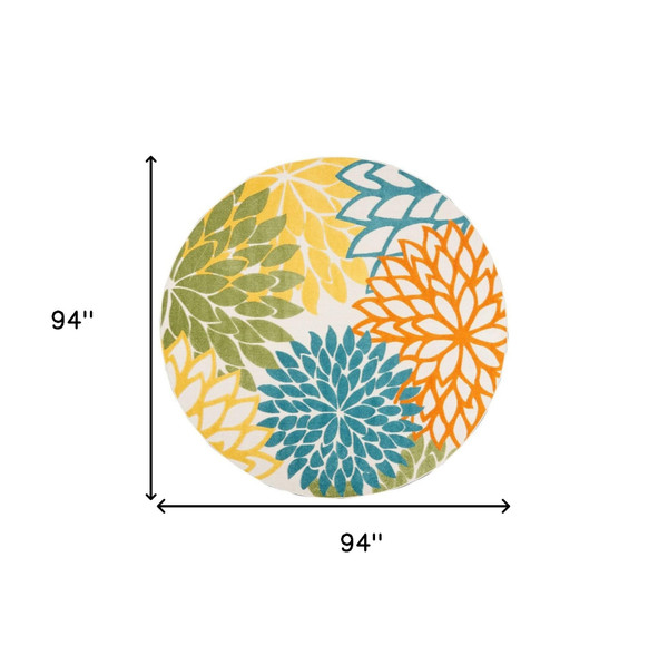 8' X 8' Turquoise Round Floral Non Skid Indoor Outdoor Area Rug N270-479294