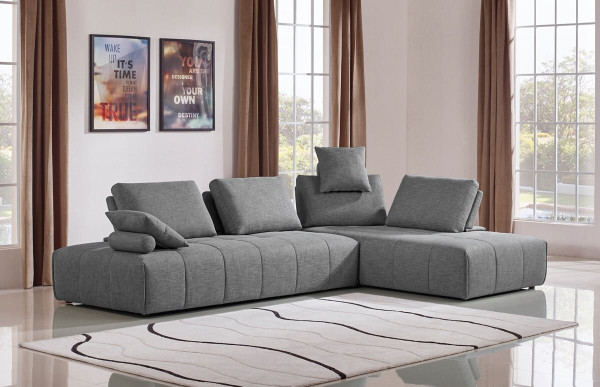Gray Polyester Modular L Shaped Two Piece Sofa and Chaise Sectional And Toss Pillows N270-473566