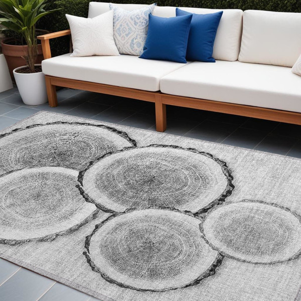 9' X 12' Gray and Black Faux Bois Washable Non Skid Indoor Outdoor Area Rug N270-564417