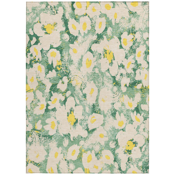 3' X 5' Green Floral Washable Non Skid Indoor Outdoor Area Rug N270-561717
