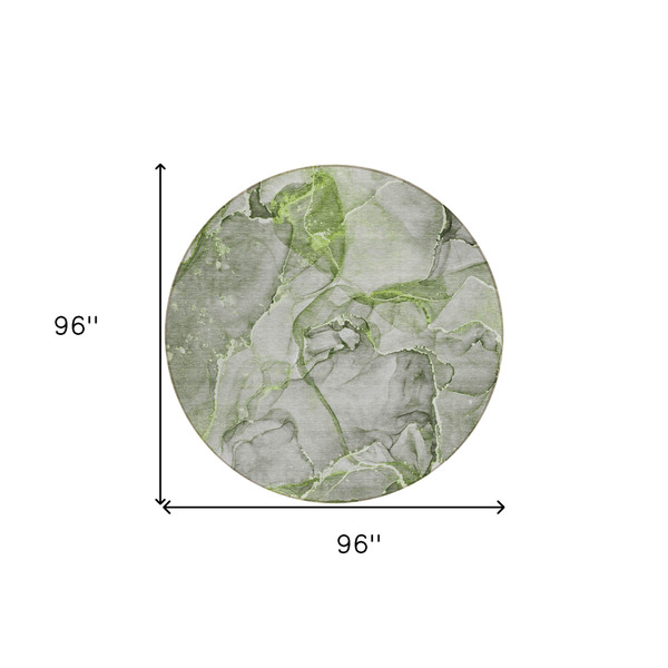 8' Round Green Round Abstract Washable Non Skid Indoor Outdoor Area Rug N270-560362