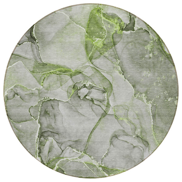 8' Round Green Round Abstract Washable Non Skid Indoor Outdoor Area Rug N270-560362