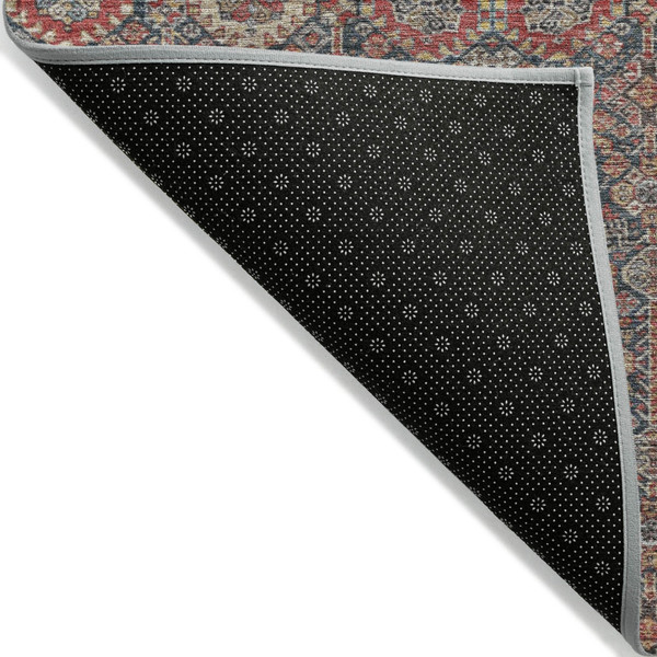 3' X 5' Red and Dark Blue Floral Washable Non Skid Indoor Outdoor Area Rug N270-564368