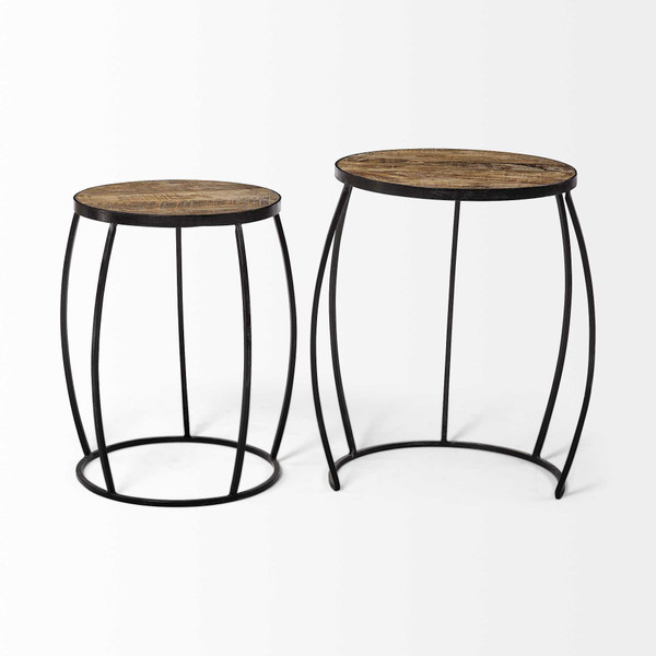 Set of Two 26" Black And Brown Solid Wood Round End Table N270-380680