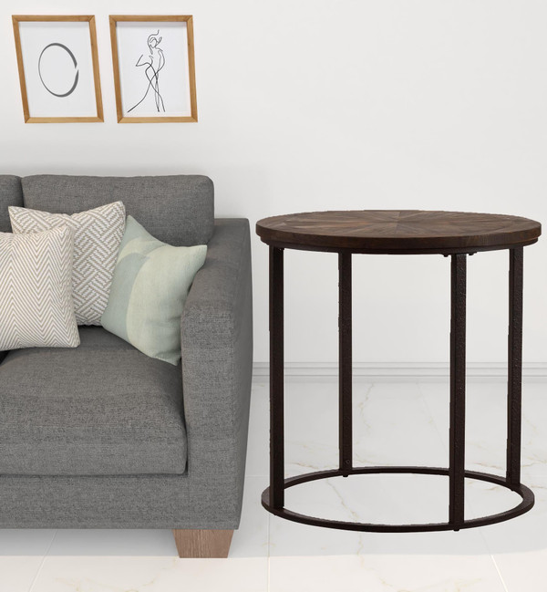 24" Natural Wood Solid Wood And Iron Round End Table N270-402499