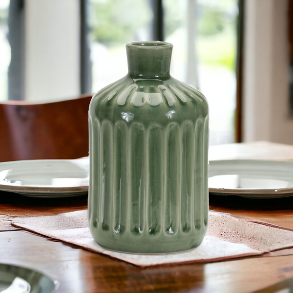 7" Green Terracotta Striped Bud Table Vase N270-516246