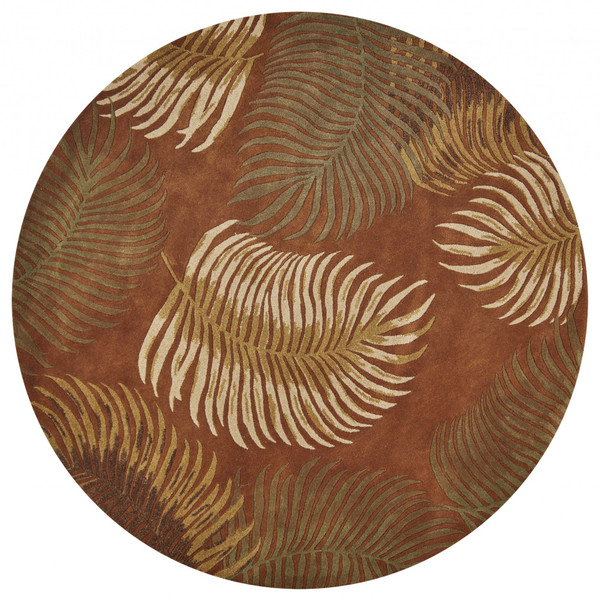 3' X 5' Rust Fern Leaves Wool Area Rug N270-352448