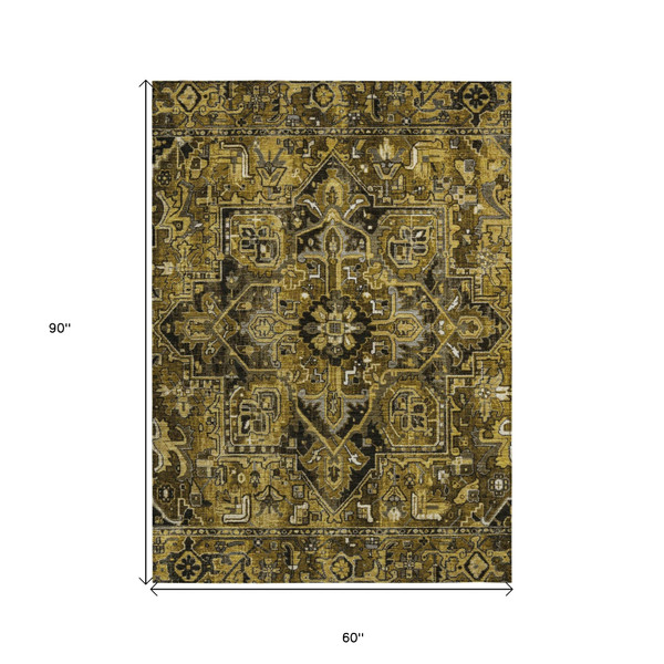 5' X 8' Coffee and Gray Oriental Washable Non Skid Indoor Outdoor Area Rug N270-563758