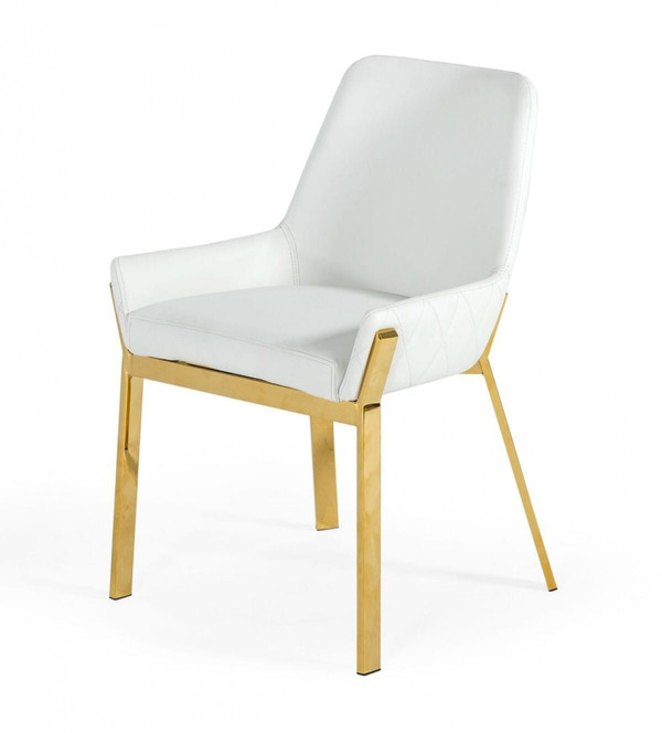 White And Gold Upholstered Faux Leather Dining Arm Chair N270-472186