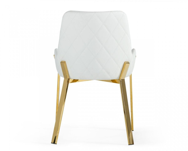 White And Gold Upholstered Faux Leather Dining Arm Chair N270-472186