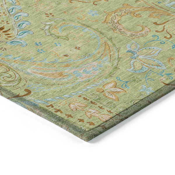 2' X 8' Artichoke Green Paisley Washable Indoor Outdoor Runner Rug N270-561375