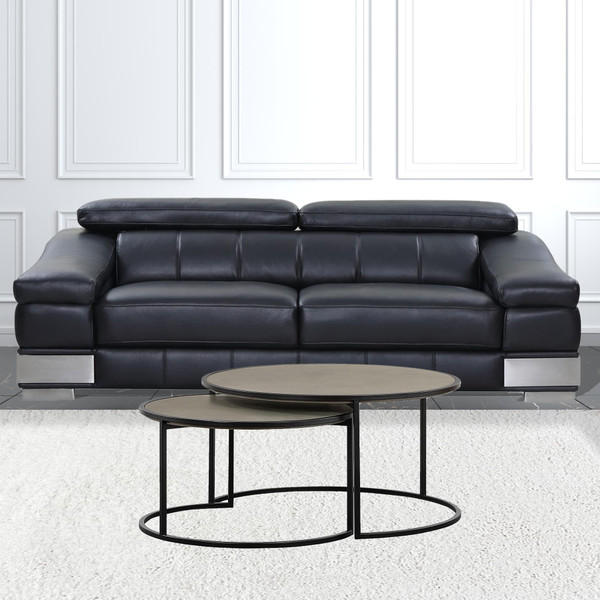 Set of Two 32" Gray And Black Concrete And Metal Round Nested Coffee Tables N270-520635