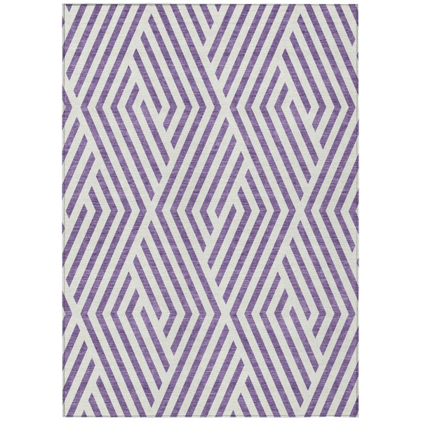9' X 12' Purple and White Geometric Washable Non Skid Indoor Outdoor Area Rug N270-562369