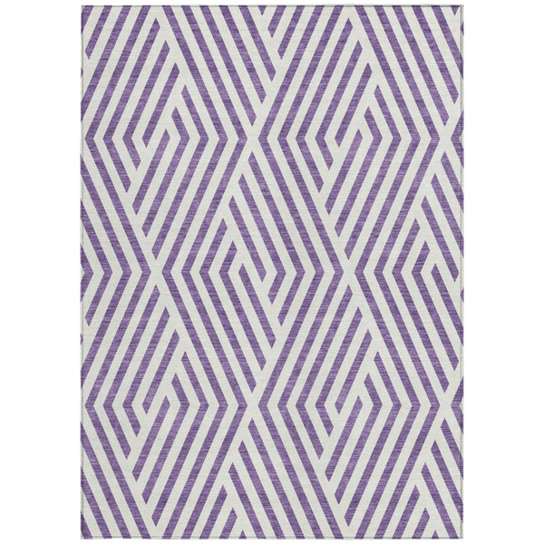 9' X 12' Purple and White Geometric Washable Non Skid Indoor Outdoor Area Rug N270-562369
