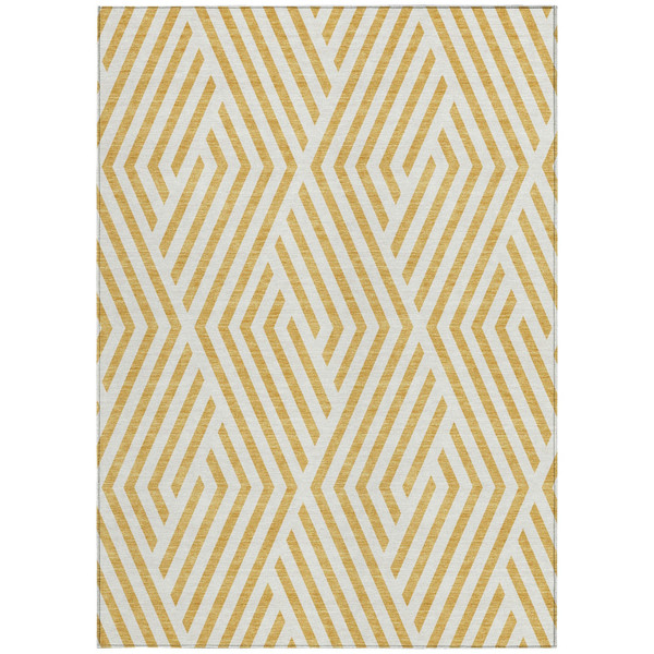 9' X 12' Gold and White Geometric Washable Non Skid Indoor Outdoor Area Rug N270-562279