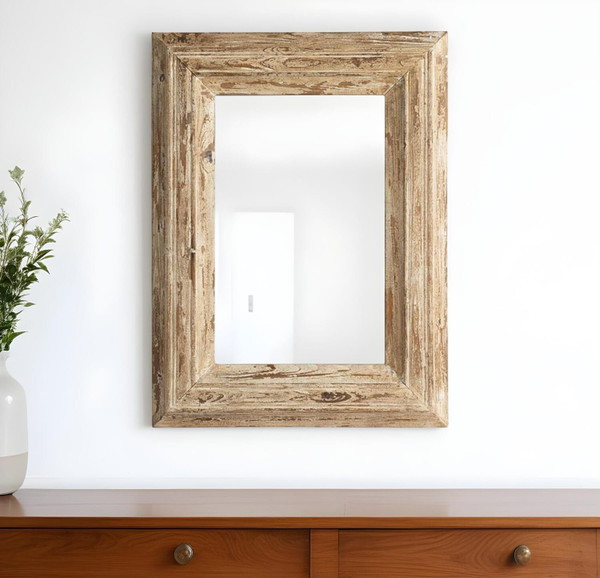 39" Natural Distressed Wood Framed Accent Mirror N270-484996