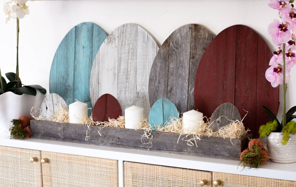 18" Rustic Farmhouse White Wash Wood Large Egg N270-384895