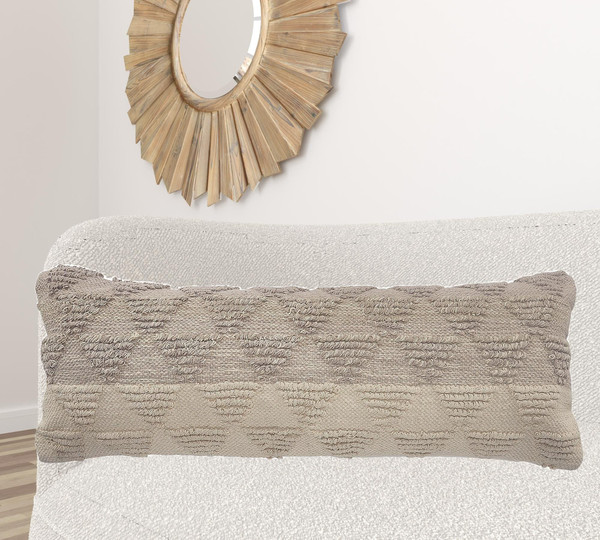 18" X 18" Tan and Black Geometric Cotton Zippered Pillow With Shag N270-517344