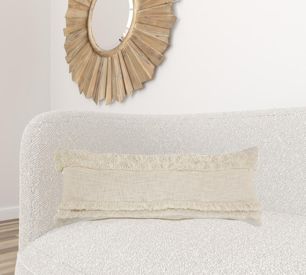 14" X 36" Cream 100% Cotton Zippered Pillow N270-517381