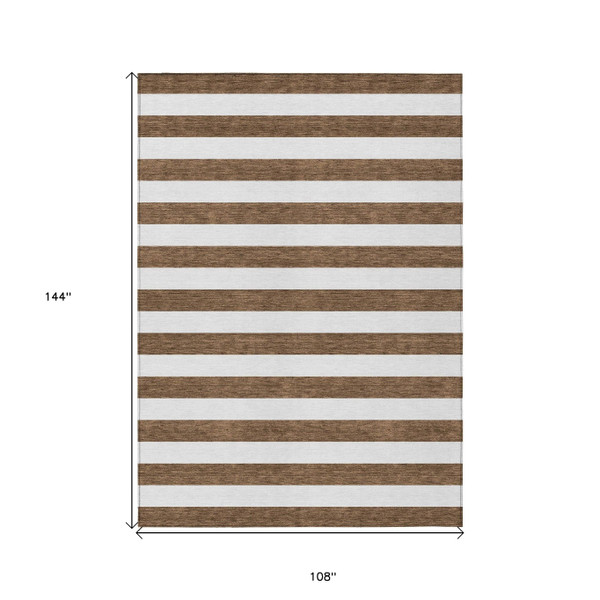 9' X 12' Chocolate Striped Washable Non Skid Indoor Outdoor Area Rug N270-560823