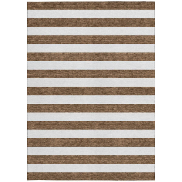 9' X 12' Chocolate Striped Washable Non Skid Indoor Outdoor Area Rug N270-560823