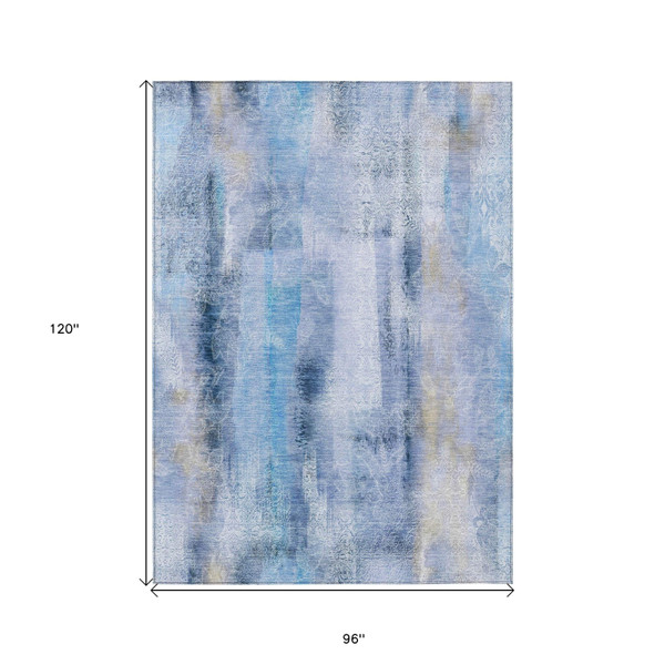 8' X 10' Blue Washable Non Skid Indoor Outdoor Area Rug N270-561648