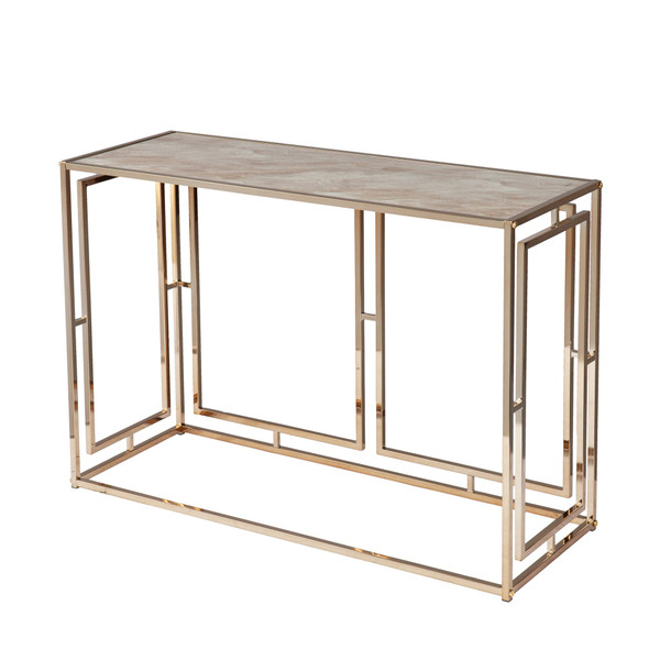 44" Champagne and Gold Faux Marble Frame Console Table N270-402386