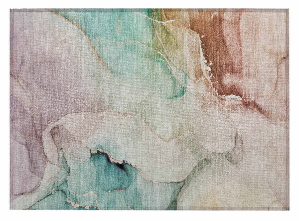 2' X 3' Teal Abstract Washable Non Skid Indoor Outdoor Area Rug N270-560474