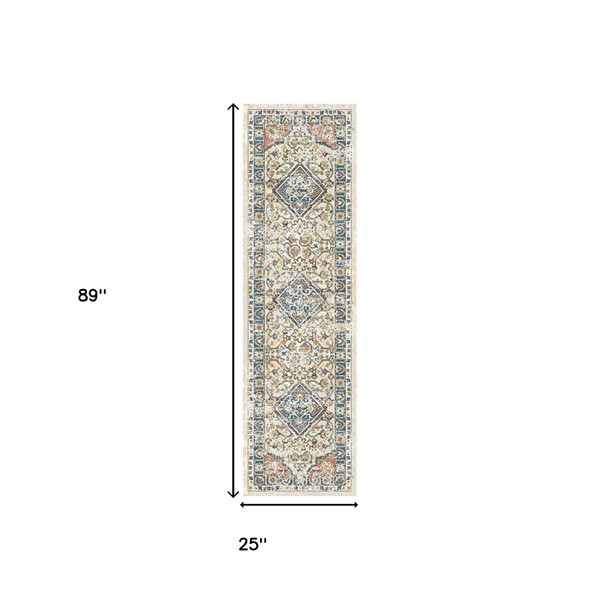 8' Beige Oriental Distressed Runner Rug With Fringe N270-555337