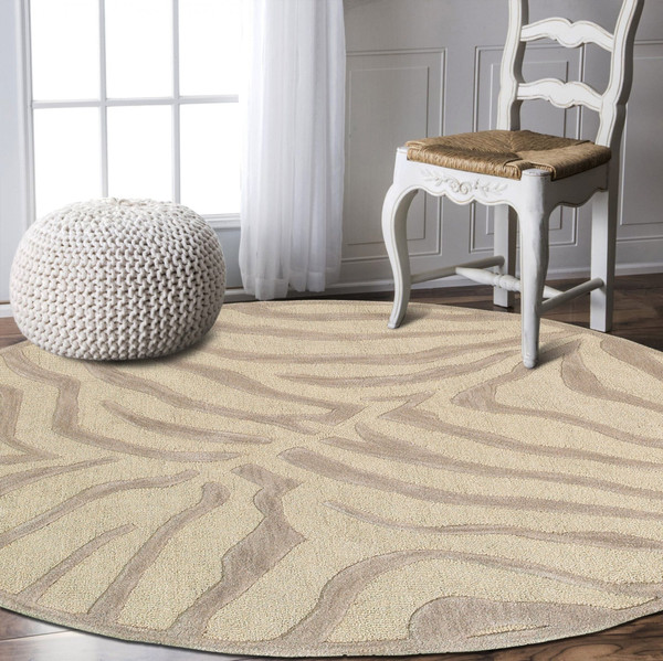 3' Round Taupe Zebra Pattern Area Rug N270-395614