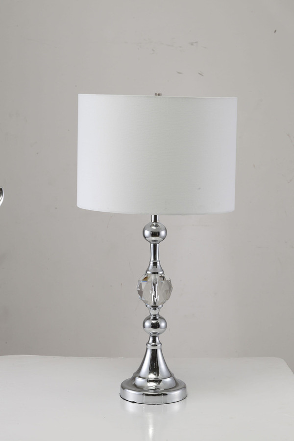 30" Silver Metal Bedside Table Lamp With White Classic Drum Shade N270-468548